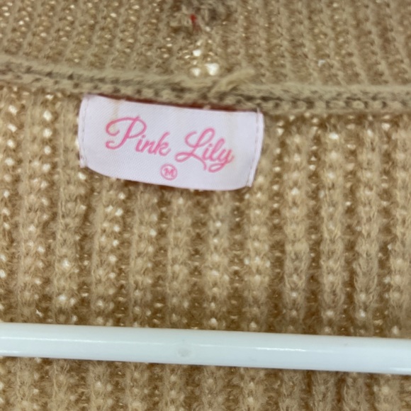 Pink Lily brown striped long open front cardigan neutral fall M casual knit - Picture 4 of 8